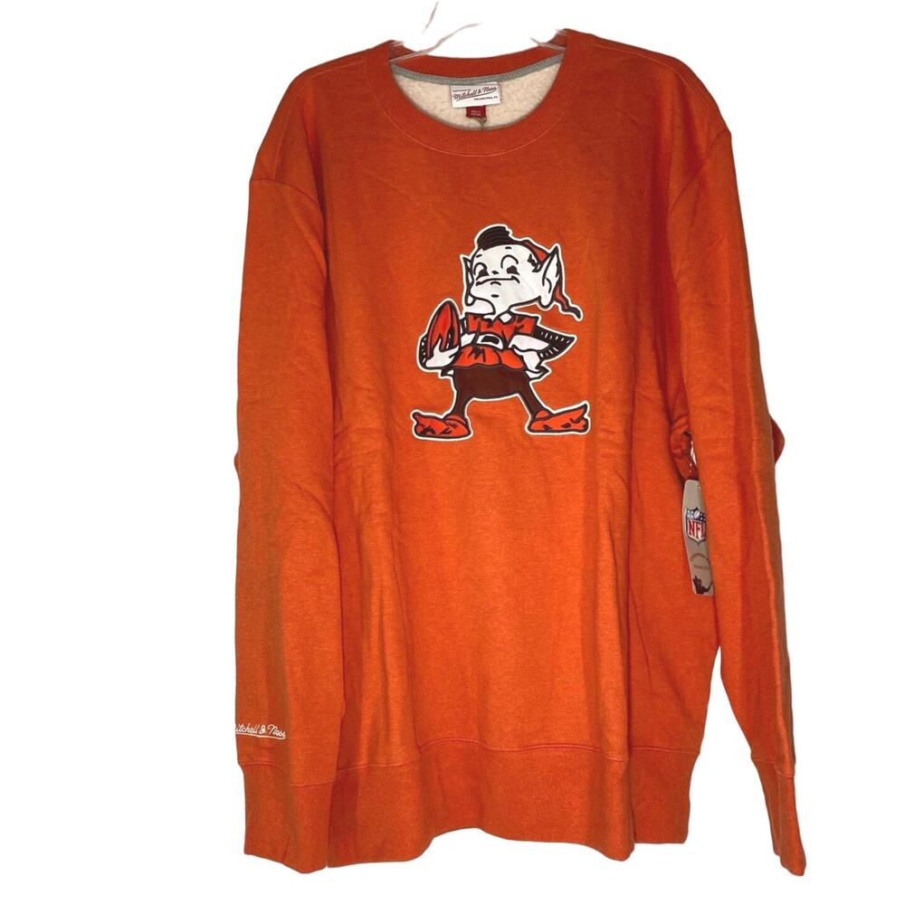 Mitchell & Ness Cleveland Browns Brownie Elf Crewneck Sweatshirt Orange Mens 3XL